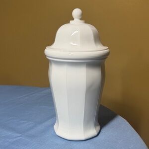 Sold
Indiana milk glass canister cookie apothecary jar 11.5” tall